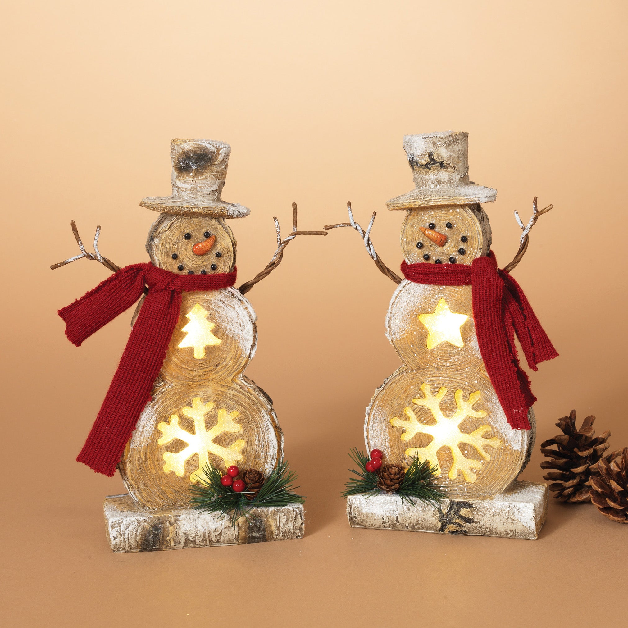 Battery-Operated Lighted Resin Snowman Figurines (Set of 2)